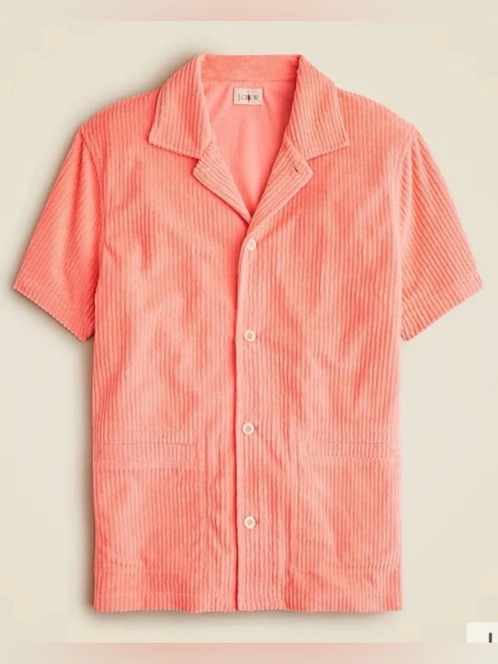 J.Crew Short-sleeve corded terry camp-collar shirt in geometric orange